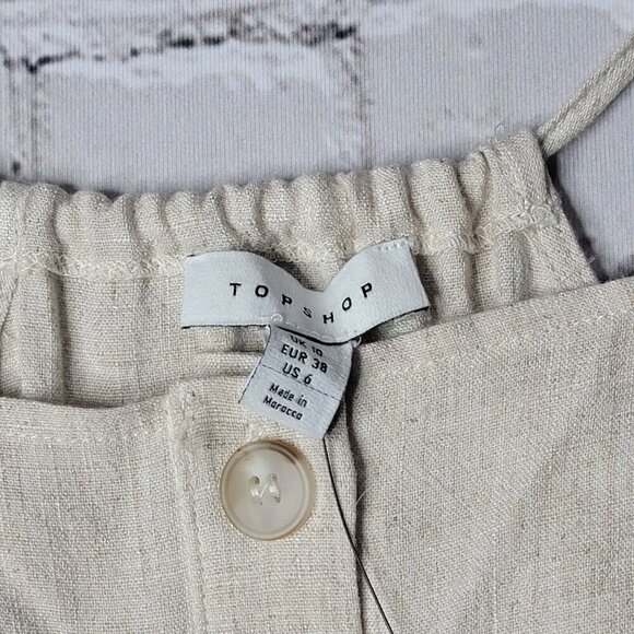 Topshop Beige Tan Linen Blend Button Accent Sleeveless Dress NWT Size US 6 - Picture 6 of 13